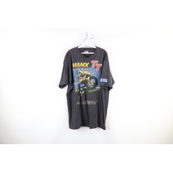 Vintage 90s Sega Genesis Mens XL Thrashed Manx TT Super Bike Video Game T-Shirt